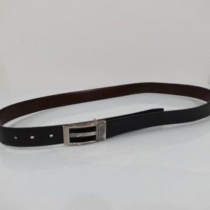 Geoffrey Beene Belt Mens Leather Black Brown Buckle 42‎ Solid Dress Reversible